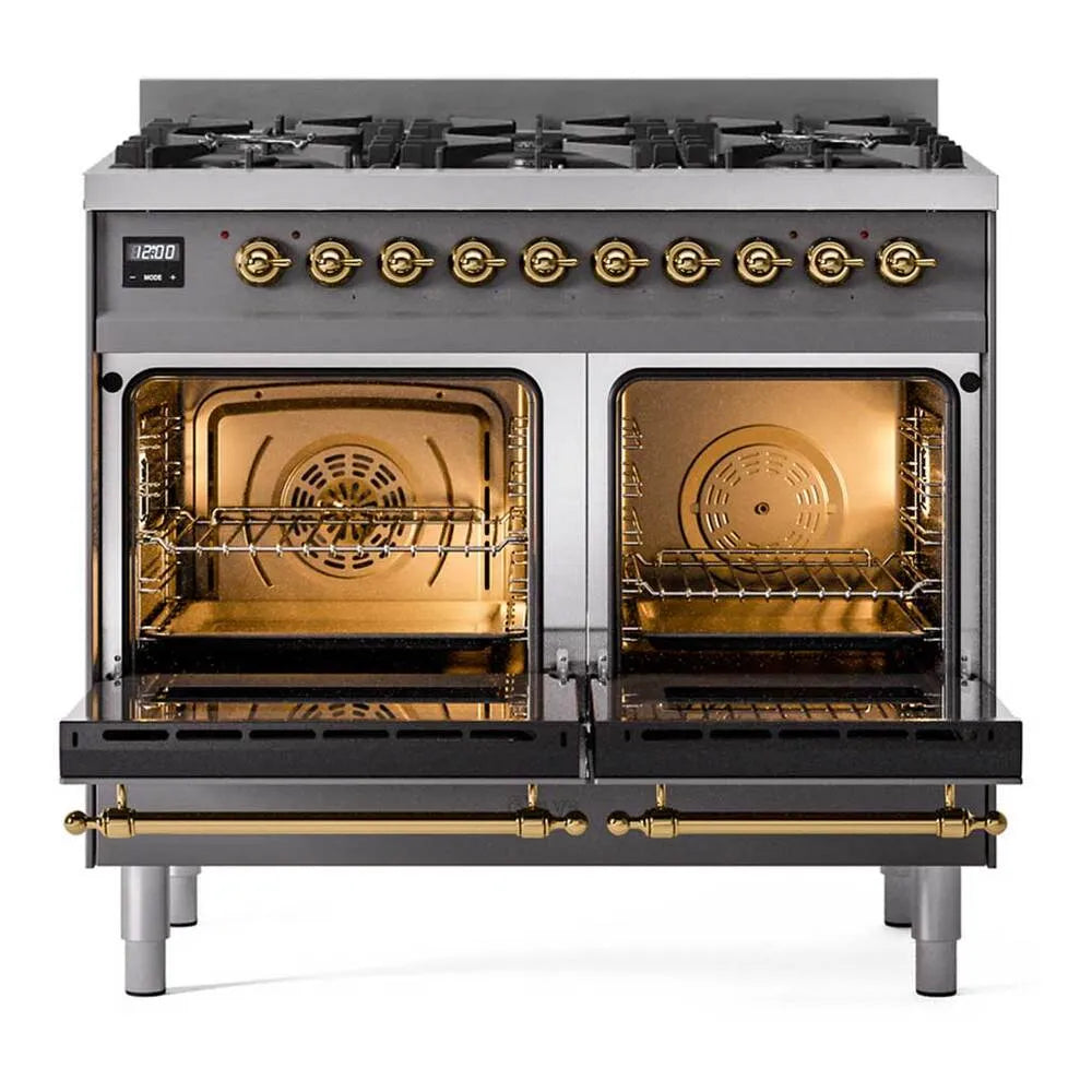 ILVE Nostalgie II Limited Edition 40-Inch Natural Gas Dual Fuel Range with 6 Gas Brass Burners and Electric Oven in Matte Graphite (UPD406NMPMGG)