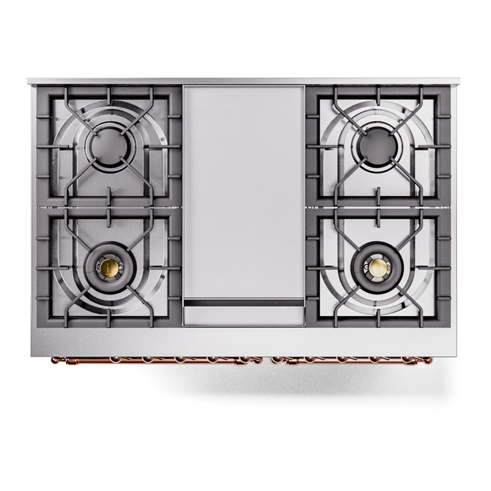 ILVE Nostalgie II 40-Inch Dual Fuel Freestanding Range in Blue Grey with Copper Trim (UPD40FNMPBGPLP)