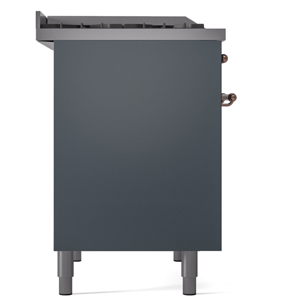 ILVE Nostalgie II 40-Inch Dual Fuel Freestanding Range in Blue Grey with Copper Trim (UPD40FNMPBGPLP)
