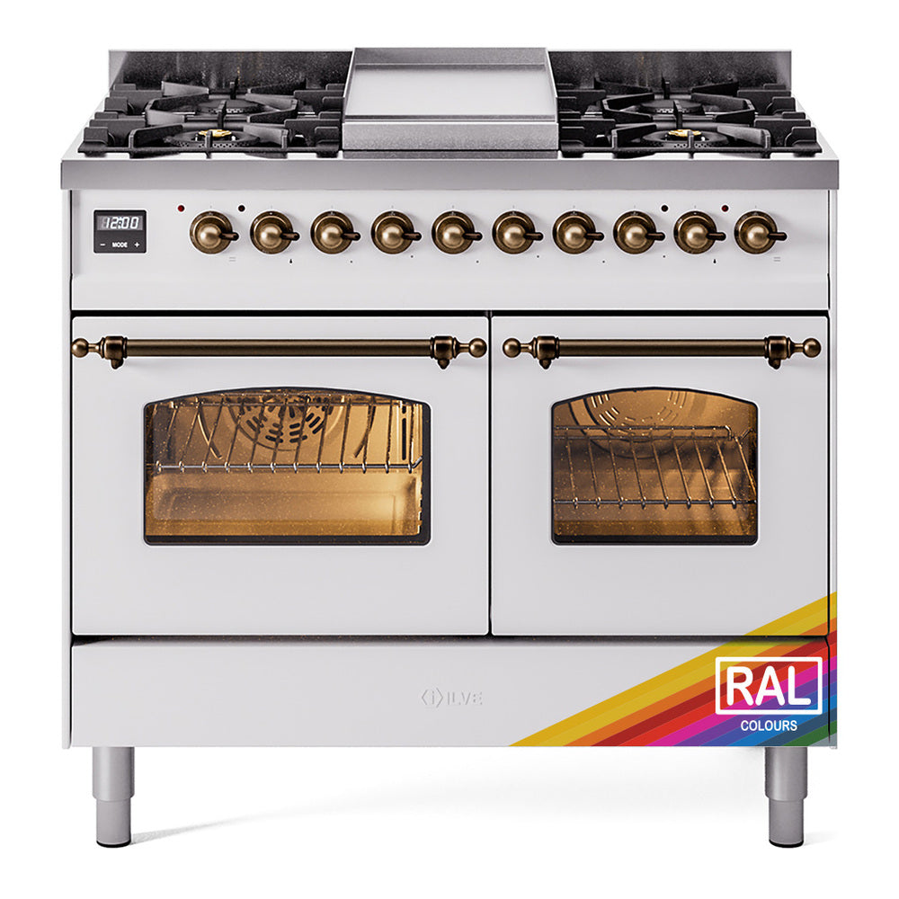 ILVE Nostalgie II 40-Inch Dual Fuel Freestanding Range in Custom RAL with Bronze Trim (UPD40FNMPRABLP)
