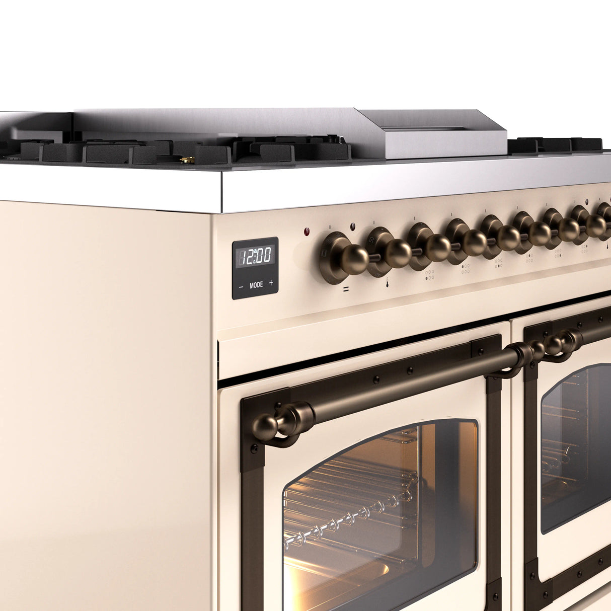 ILVE 40-Inch Nostalgie II Noblesse Propane Gas Dual Fuel Range with Triple Glass Door Oven in Antique White with Bronze Trim (UND40FNMPAWBLP)