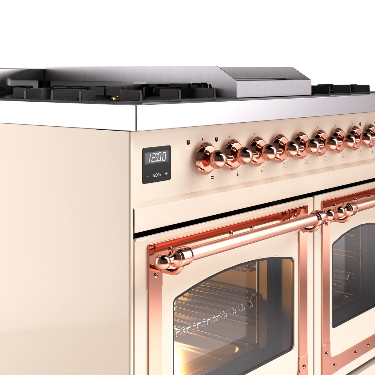 ILVE 40-Inch Nostalgie II Noblesse Propane Gas Dual Fuel Range with Triple Glass Door Oven in Antique White with Copper Trim (UND40FNMPAWPLP)