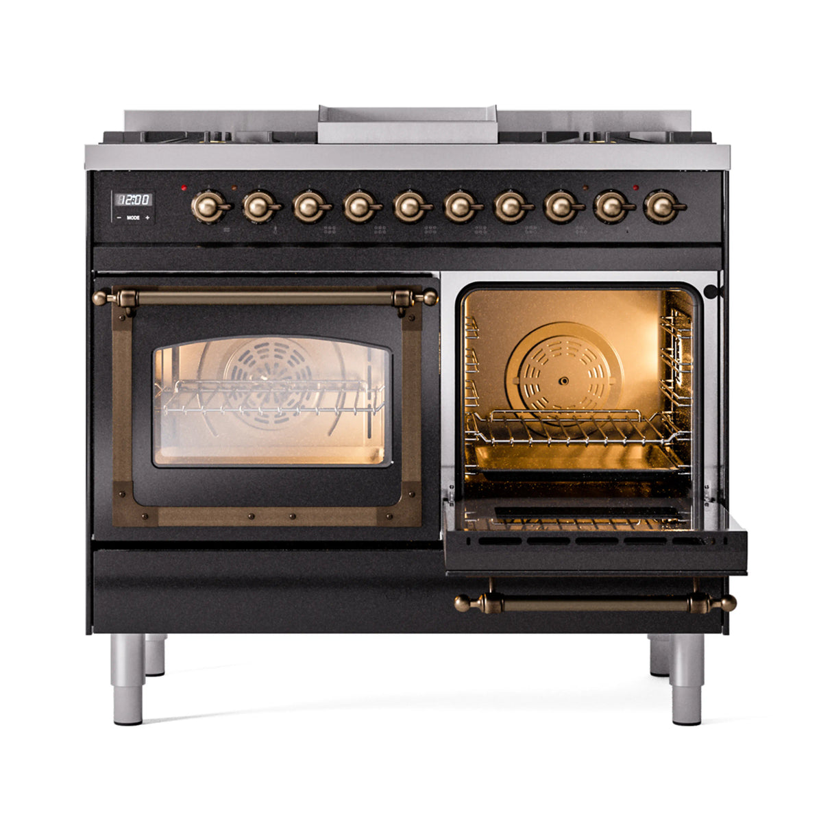 ILVE 40-Inch Nostalgie II Noblesse Propane Gas Dual Fuel Range with Triple Glass Door Oven in Glossy Black with Bronze Trim (UND40FNMPBKBLP)