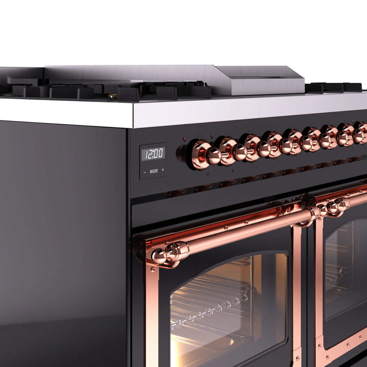 ILVE 40-Inch Nostalgie II Noblesse Propane Gas Dual Fuel Range with Triple Glass Door Oven in Glossy Black with Copper Trim (UND40FNMPBKPLP)
