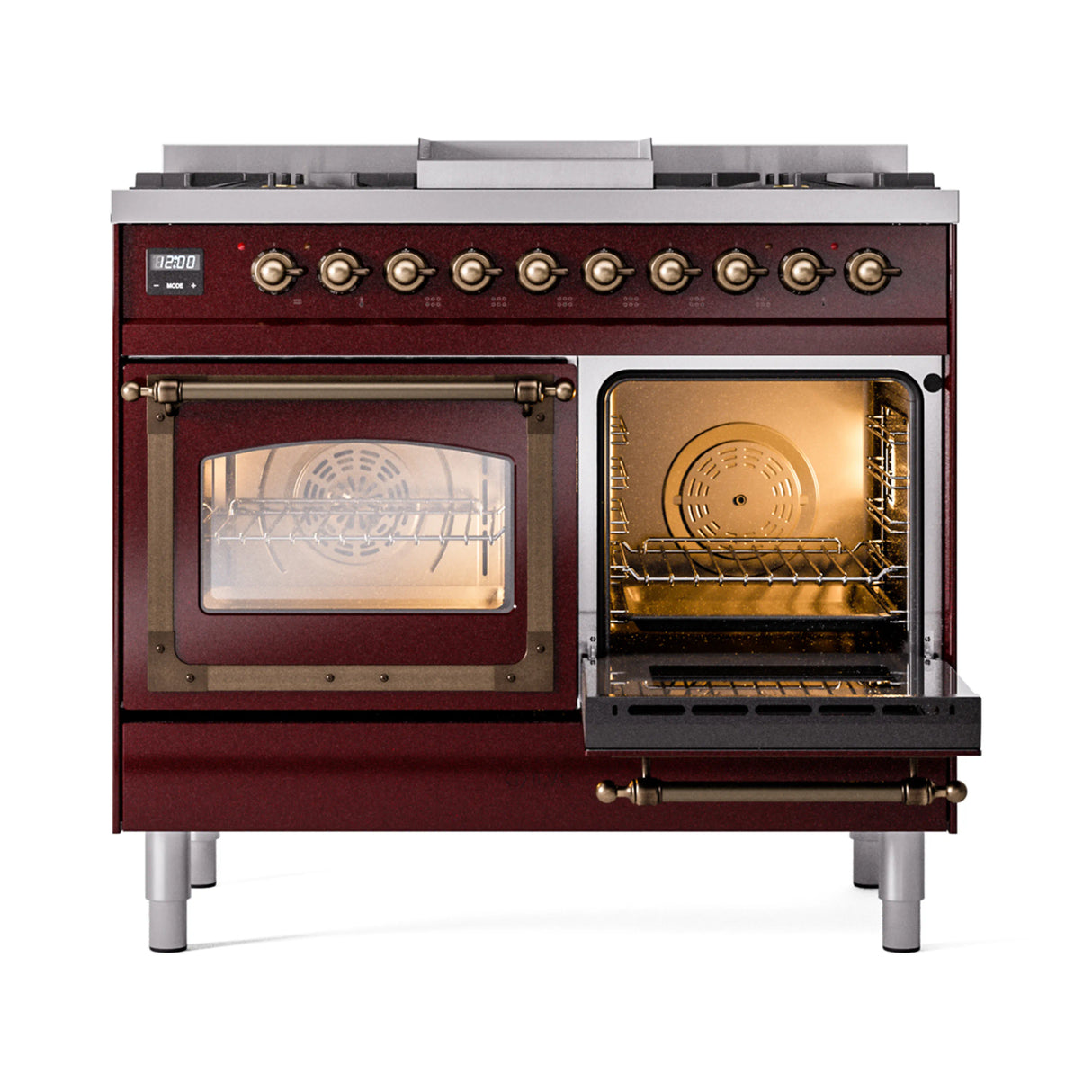 ILVE 40-Inch Nostalgie II Noblesse Propane Gas Dual Fuel Range with Triple Glass Door Oven in Burgundy with Bronze Trim (UND40FNMPBUBLP)