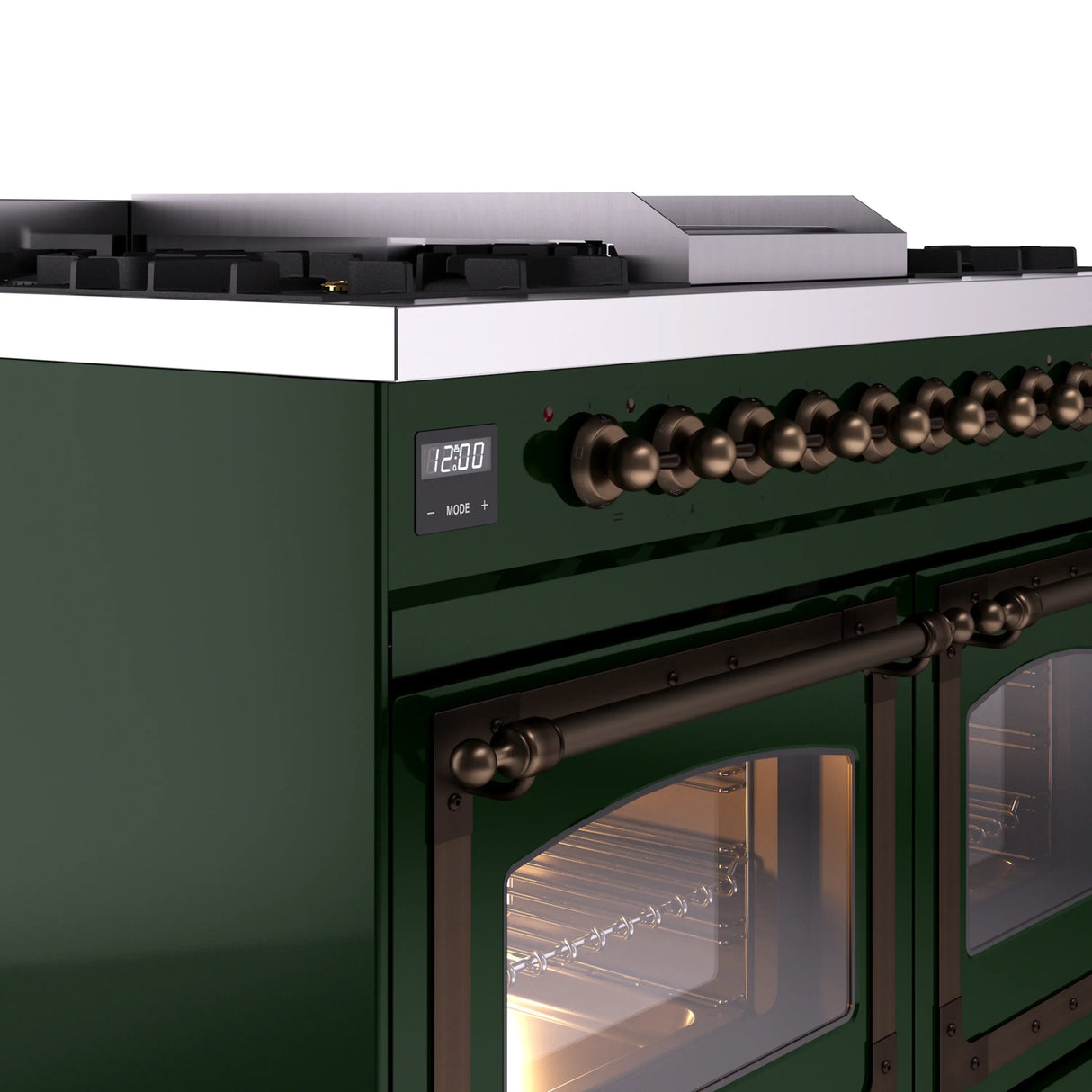 ILVE 40-Inch Nostalgie II Noblesse Propane Gas Dual Fuel Range with Triple Glass Door Oven in Emerald Green with Bronze Trim (UND40FNMPEGBLP)
