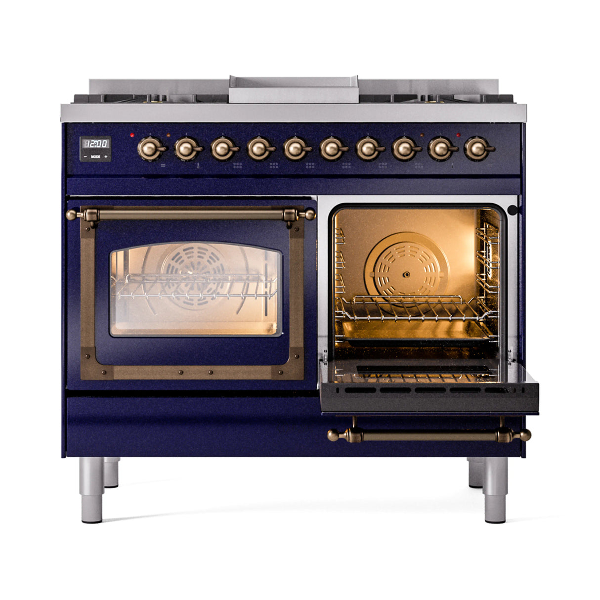 ILVE 40-Inch Nostalgie II Noblesse Propane Gas Dual Fuel Range with Triple Glass Door Oven in Midnight Blue with Bronze Trim (UND40FNMPMBBLP)