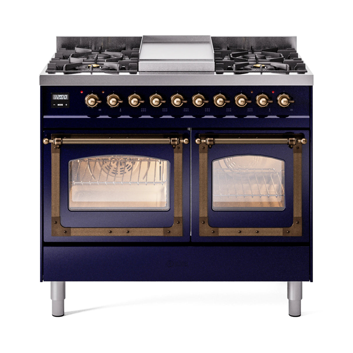 ILVE 40-Inch Nostalgie II Noblesse Propane Gas Dual Fuel Range with Triple Glass Door Oven in Midnight Blue with Bronze Trim (UND40FNMPMBBLP)