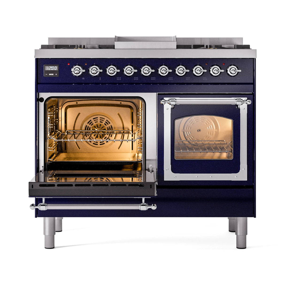 ILVE 40-Inch Nostalgie II Noblesse Propane Gas Dual Fuel Range with Triple Glass Door Oven in Midnight Blue with Chrome Trim (UND40FNMPMBCLP)