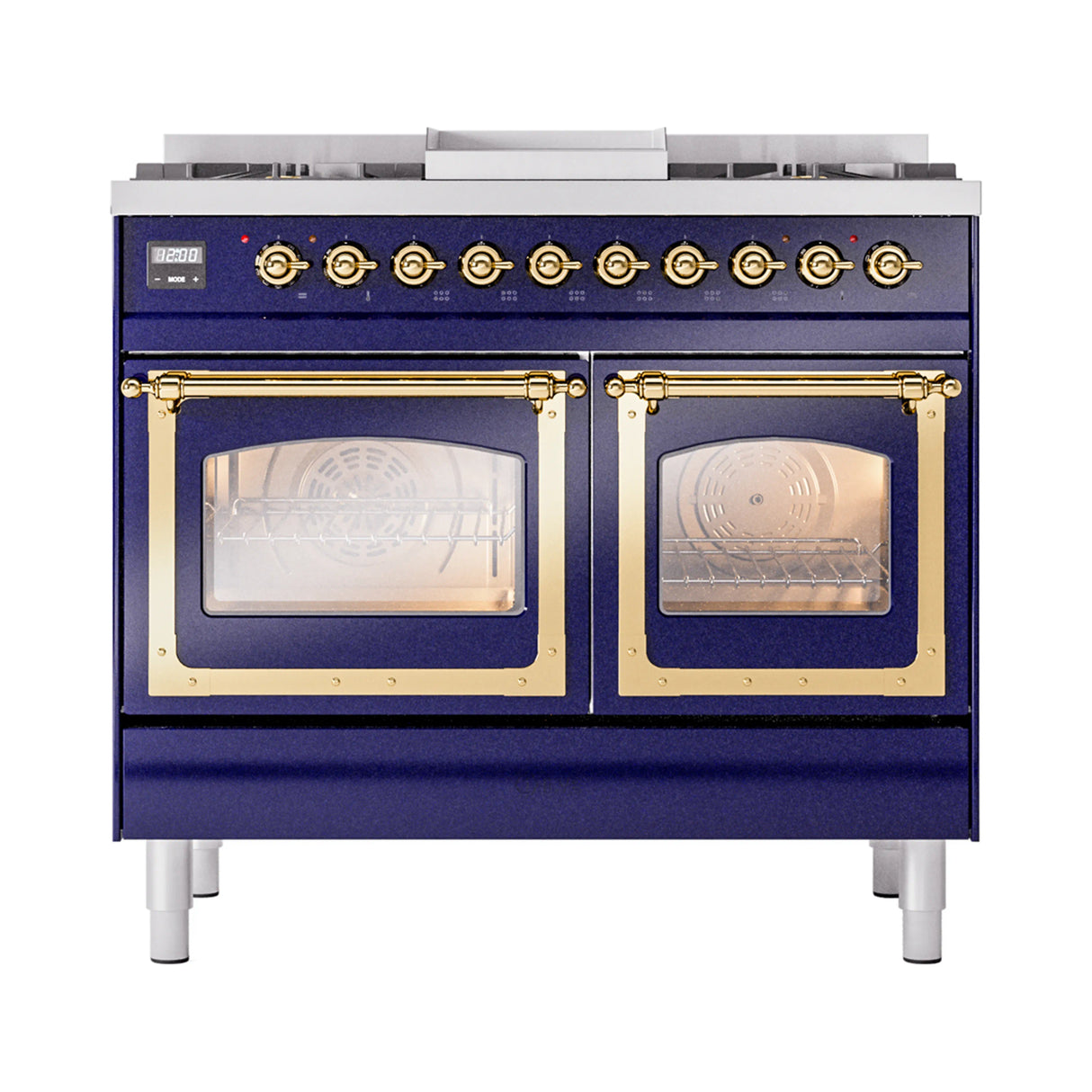 ILVE 40-Inch Nostalgie II Noblesse Propane Gas Dual Fuel Range with Triple Glass Door Oven in Midnight Blue with Brass Trim (UND40FNMPMBGLP)