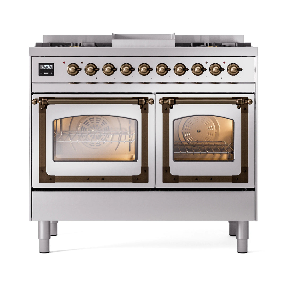 ILVE 40-Inch Nostalgie II Noblesse Propane Gas Dual Fuel Range with Triple Glass Door Oven in Stainless Steel with Bronze Trim (UND40FNMPSSBLP)