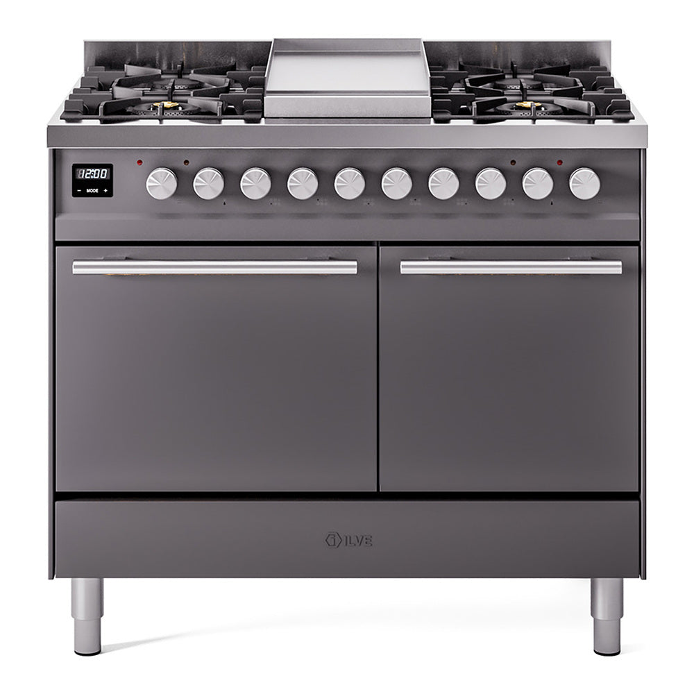 ILVE 40-inch Professional Plus II Propane Gas Dual Fuel Range with Solid Door Oven in Matte Graphite (UPD40FQMPMGLP)