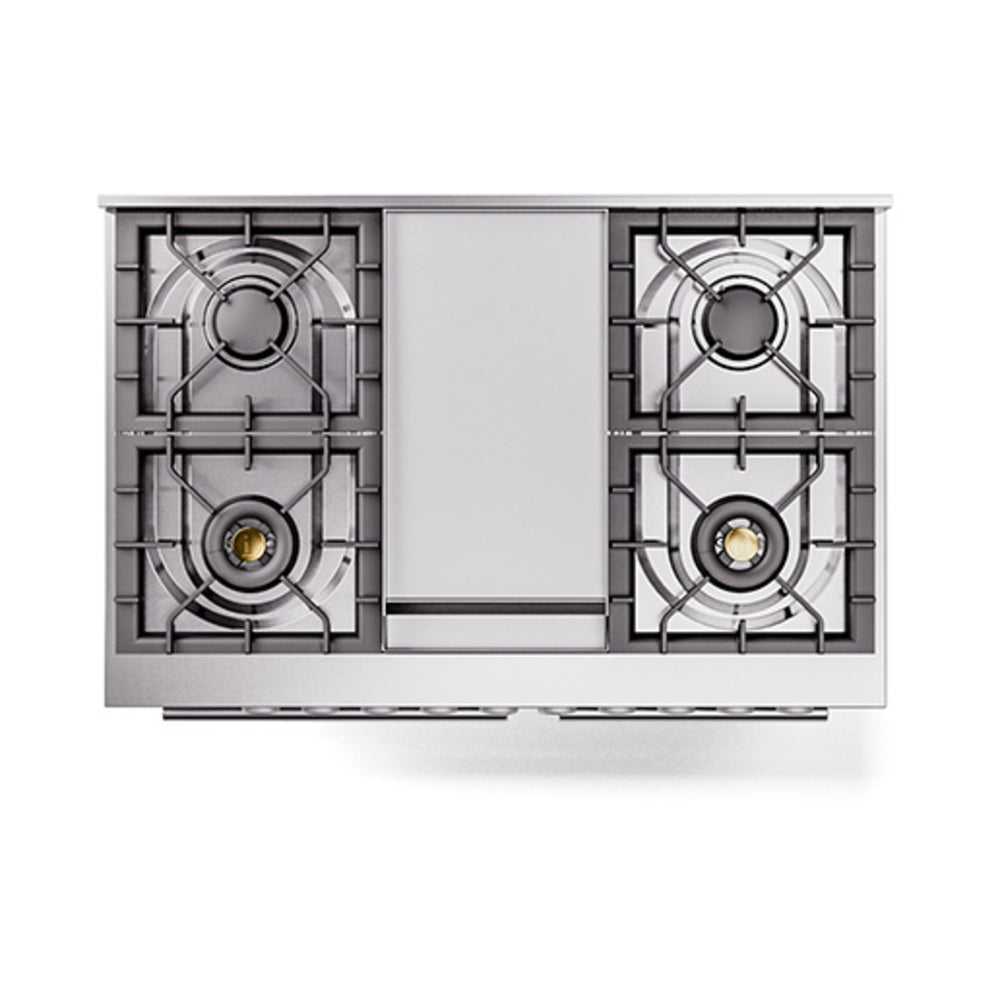 ILVE 40-inch Professional Plus II Natural Gas Dual Fuel Range with Solid Door Oven in Stainless Steel (UPD40FQMPSS)
