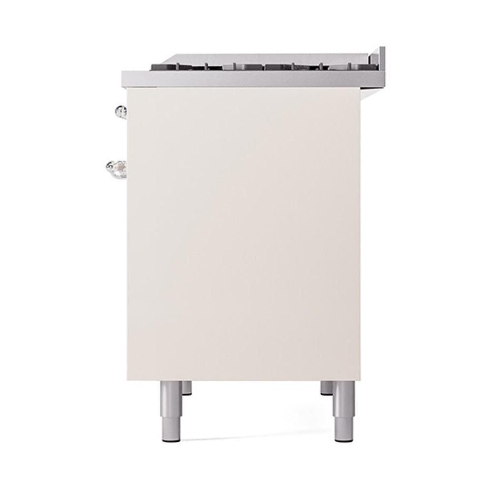 ILVE 40-Inch Nostalgie II Natural Gas Dual Fuel Range with 6 Burners, Griddle and Solid Door Oven in Antique White with Chrome Trim (UPD40FQNMPAWC)