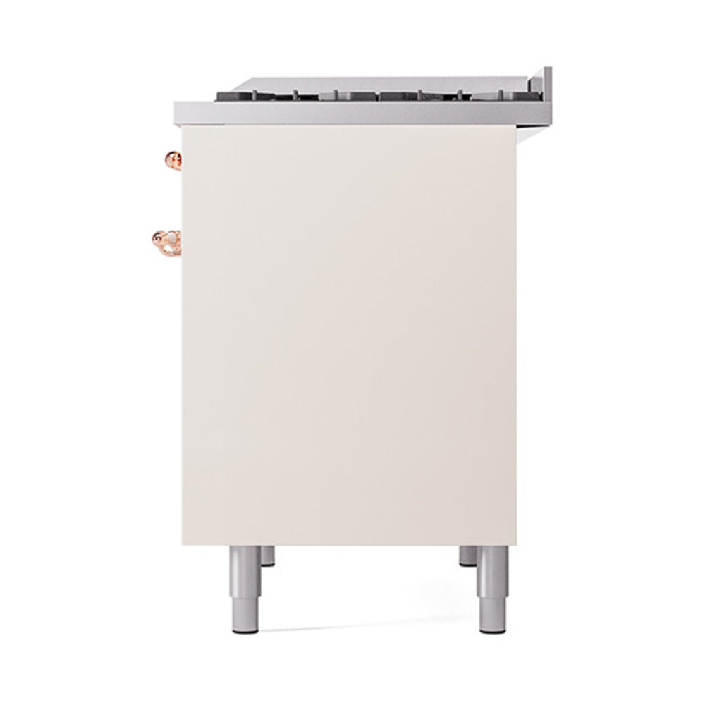 ILVE 40-Inch Nostalgie II Natural Gas Dual Fuel Range with 6 Burners, Griddle and Solid Door Oven in Antique White with Copper Trim (UPD40FQNMPAWP)
