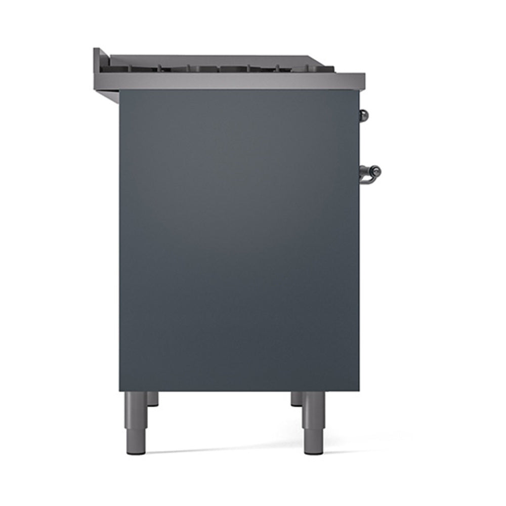 ILVE 40-Inch Nostalgie II Propane Gas Dual Fuel Range with 6 Burners, Griddle and Solid Door Oven in Blue Grey with Chrome Trim (UPD40FQNMPBGCLP)