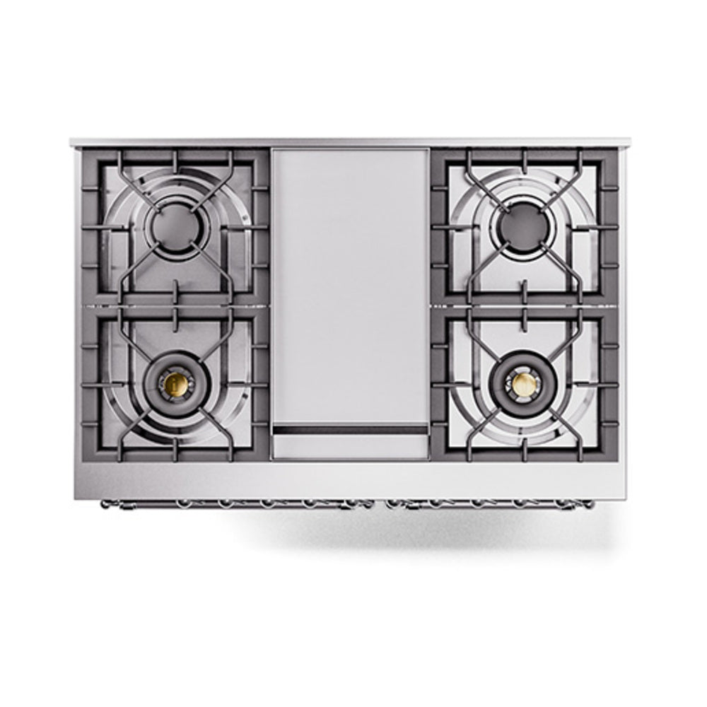ILVE 40-Inch Nostalgie II Natural Gas Dual Fuel Range with 6 Burners, Griddle and Solid Door Oven in Burgundy with Chrome Trim (UPD40FQNMPBUC)