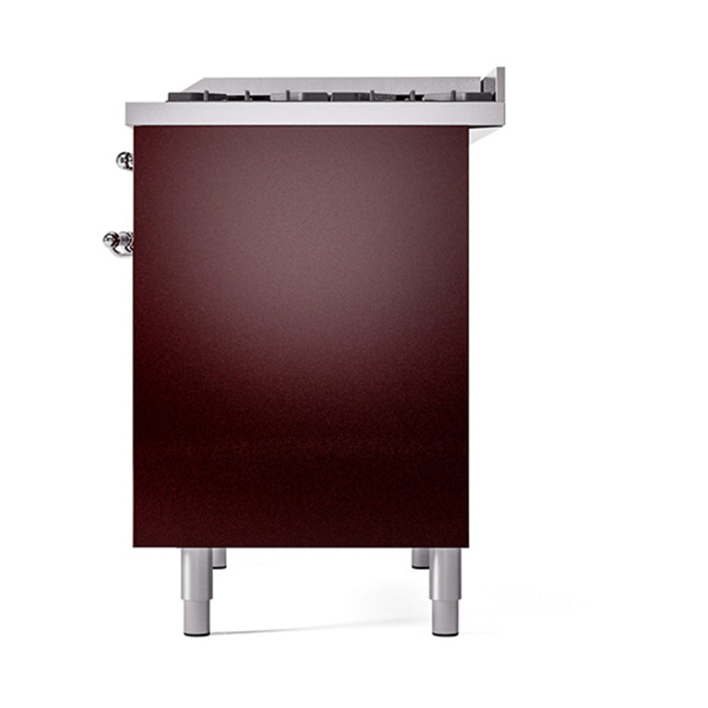 ILVE 40-Inch Nostalgie II Natural Gas Dual Fuel Range with 6 Burners, Griddle and Solid Door Oven in Burgundy with Chrome Trim (UPD40FQNMPBUC)