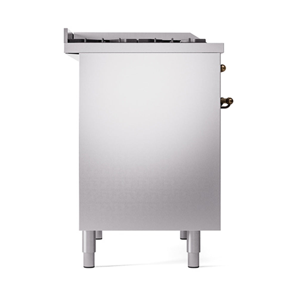 ILVE 40-Inch Nostalgie II Propane Gas Dual Fuel Range with 6 Burners, Griddle and Solid Door Oven in Stainless Steel with Bronze Trim(UPD40FQNMPSSBLP)