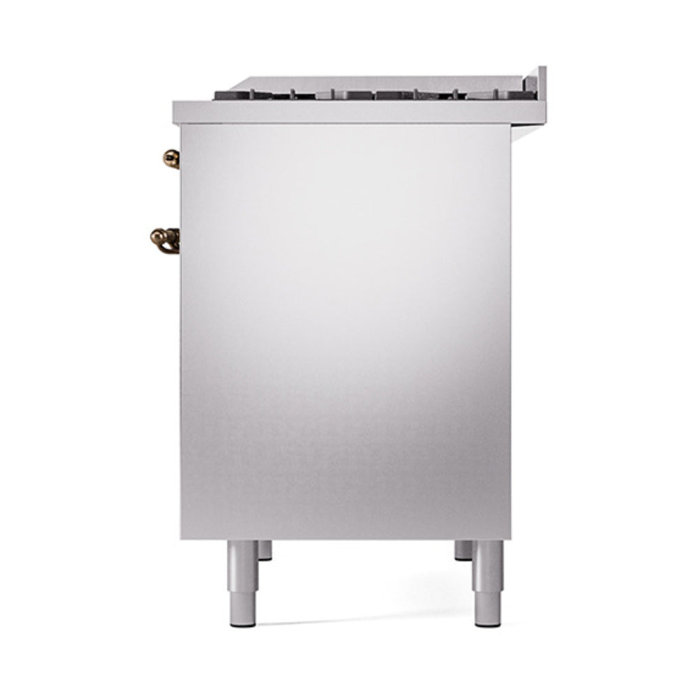 ILVE 40-Inch Nostalgie II Propane Gas Dual Fuel Range with 6 Burners, Griddle and Solid Door Oven in Stainless Steel with Bronze Trim(UPD40FQNMPSSBLP)