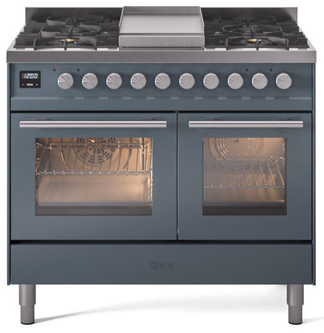 ILVE Professional Plus II 40-Inch Freestanding Natural Gas Dual Fuel Range with 6 Sealed Burner in Blue Grey (UPD40FWMPBG)