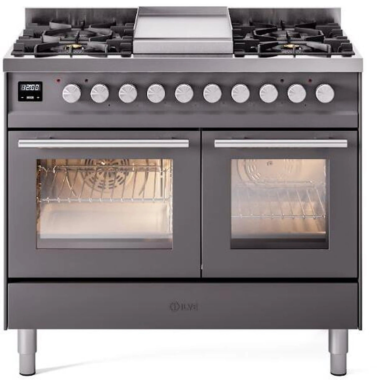 ILVE Professional Plus II 40-Inch Freestanding Natural Gas Dual Fuel Range with 6 Sealed Burner in Matte Graphite (UPD40FWMPMG)