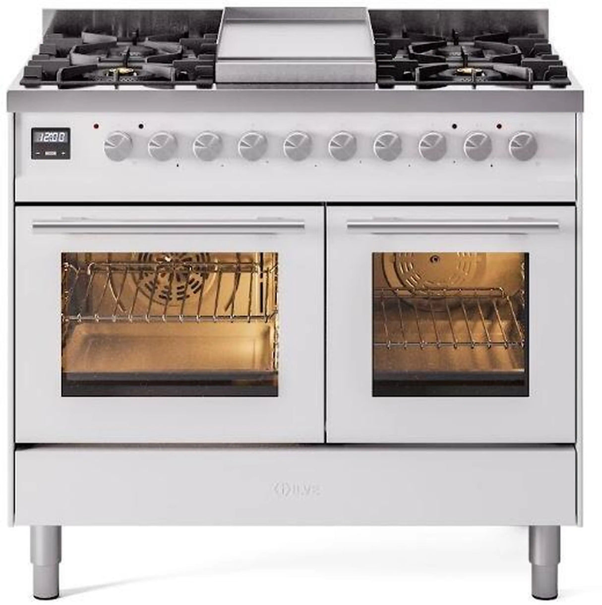 ILVE Professional Plus II 40-Inch Freestanding Natural Gas Dual Fuel Range with 6 Sealed Burner in White (UPD40FWMPWH)