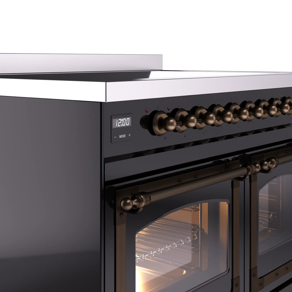 ILVE 40-Inch Nostalgie II Noblesse Induction Range with Triple Glass Door in Glossy Black with Bronze Trim (UNDI406NMPBKB)
