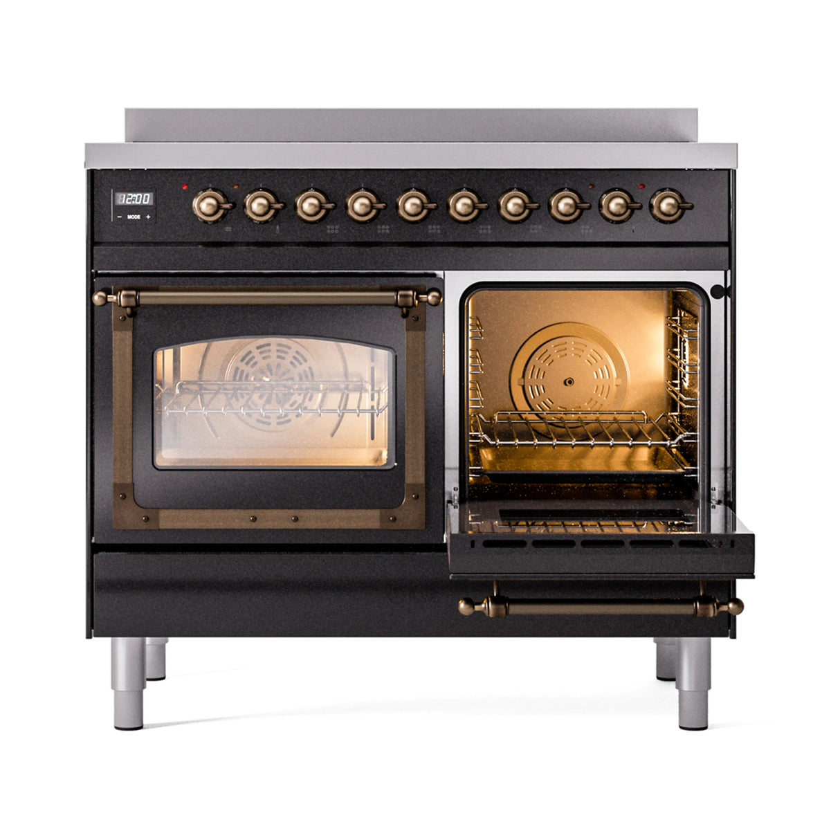 ILVE 40-Inch Nostalgie II Noblesse Induction Range with Triple Glass Door in Glossy Black with Bronze Trim (UNDI406NMPBKB)