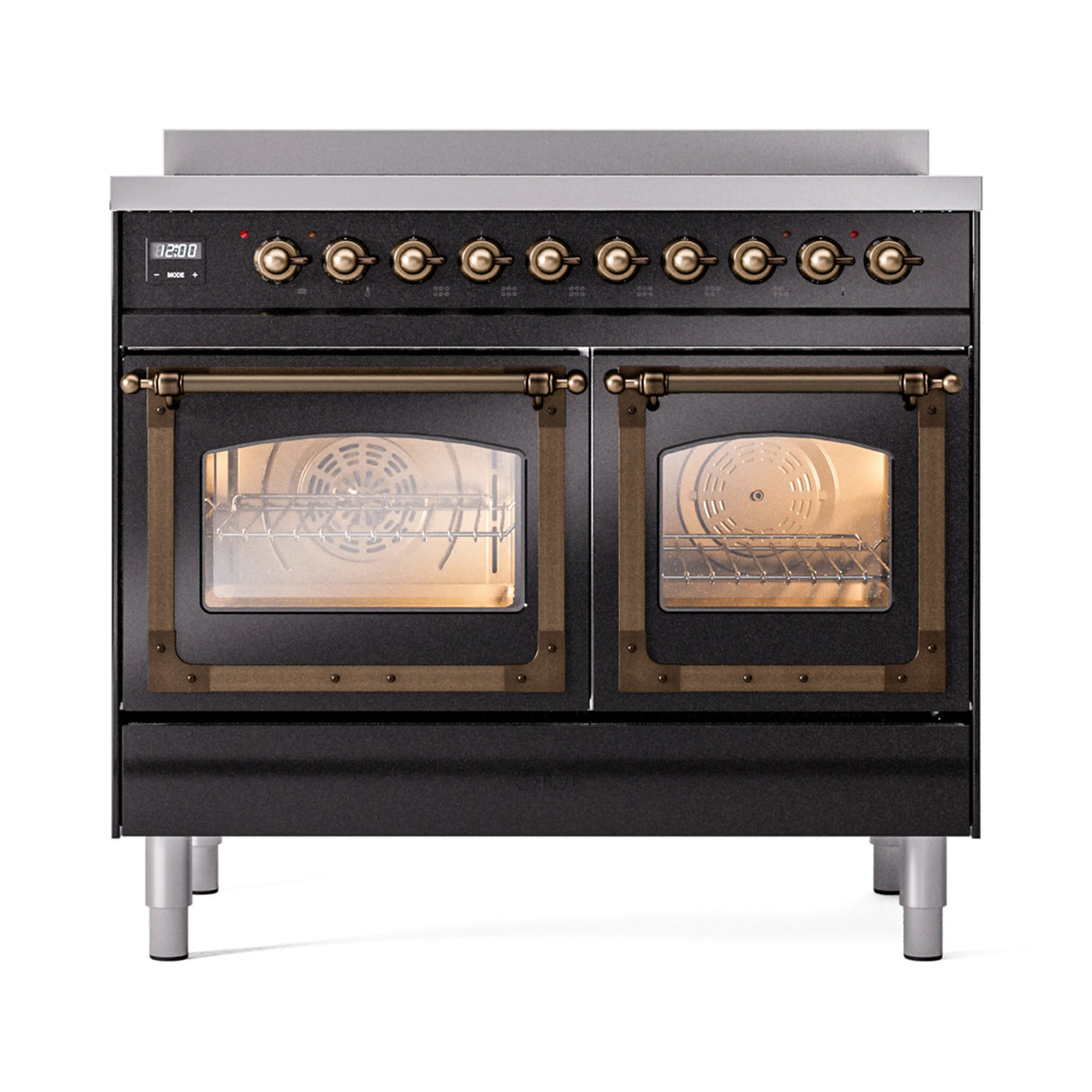 ILVE 40-Inch Nostalgie II Noblesse Induction Range with Triple Glass Door in Glossy Black with Bronze Trim (UNDI406NMPBKB)