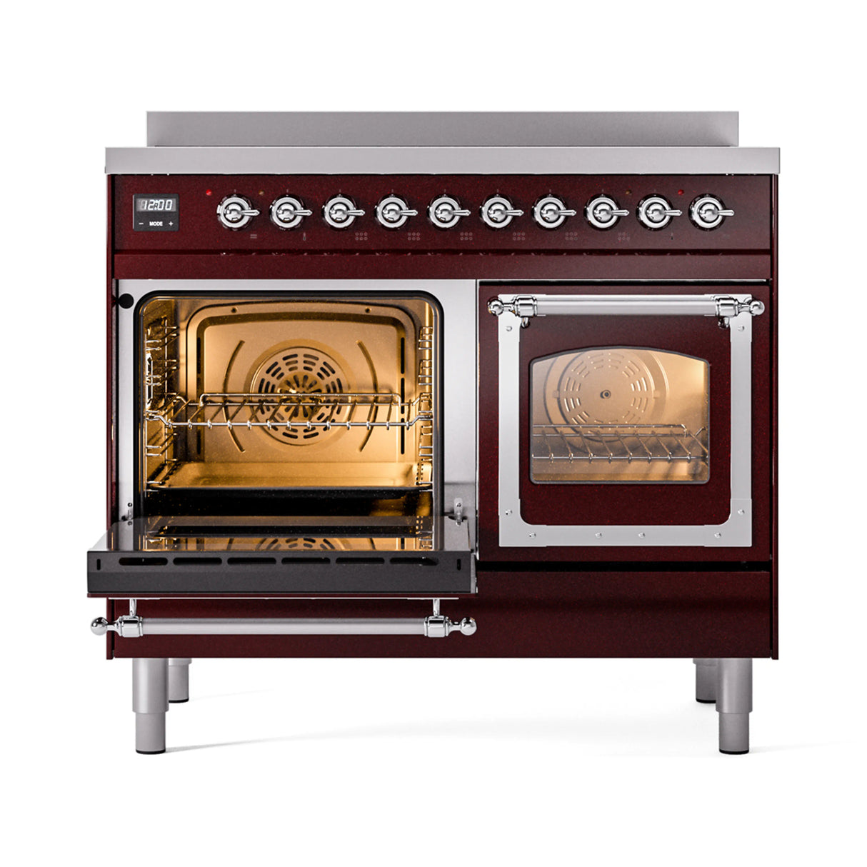ILVE 40-Inch Nostalgie II Noblesse Induction Range with Triple Glass Door in Burgundy with Chrome Trim (UNDI406NMPBUC)