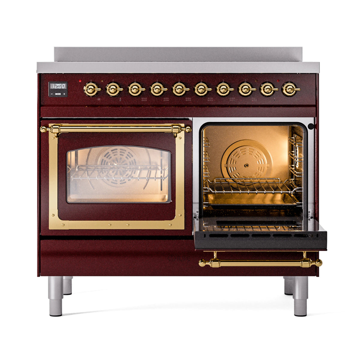 ILVE 40-Inch Nostalgie II Noblesse Induction Range with Triple Glass Door in Burgundy with Brass Trim (UNDI406NMPBUG)