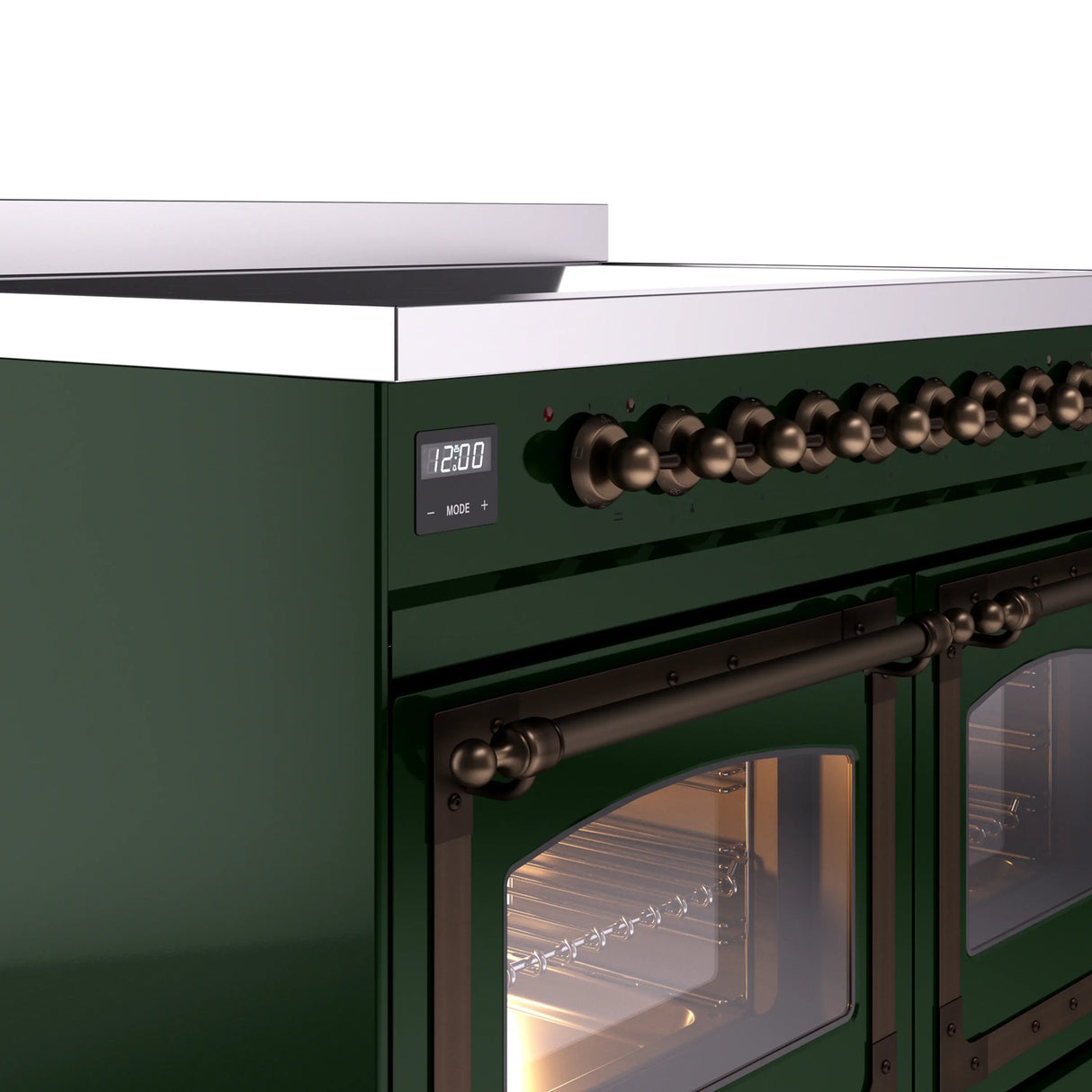 ILVE 40-Inch Nostalgie II Noblesse Induction Range with Triple Glass Door in Emerald Green with Bronze Trim (UNDI406NMPEGB)