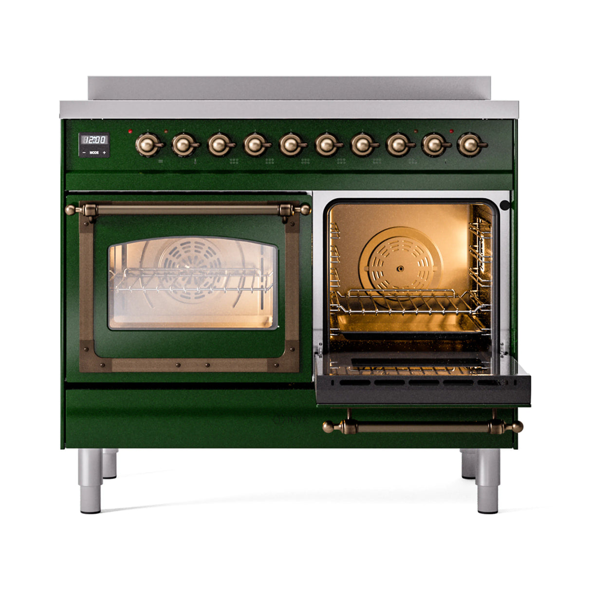 ILVE 40-Inch Nostalgie II Noblesse Induction Range with Triple Glass Door in Emerald Green with Bronze Trim (UNDI406NMPEGB)
