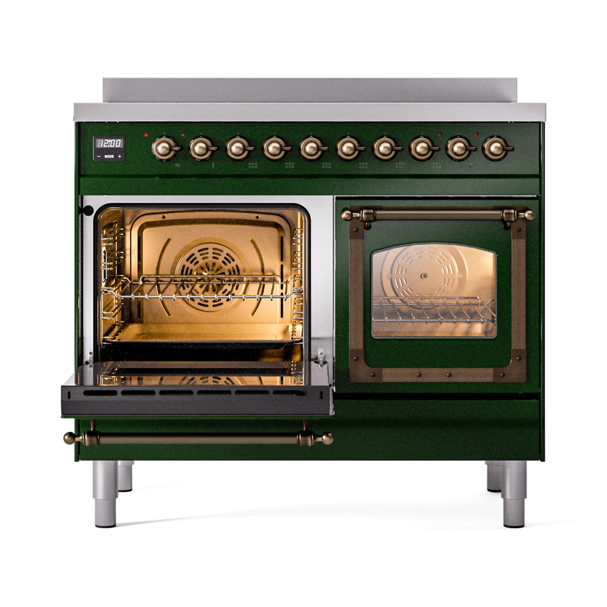 ILVE 40-Inch Nostalgie II Noblesse Induction Range with Triple Glass Door in Emerald Green with Bronze Trim (UNDI406NMPEGB)