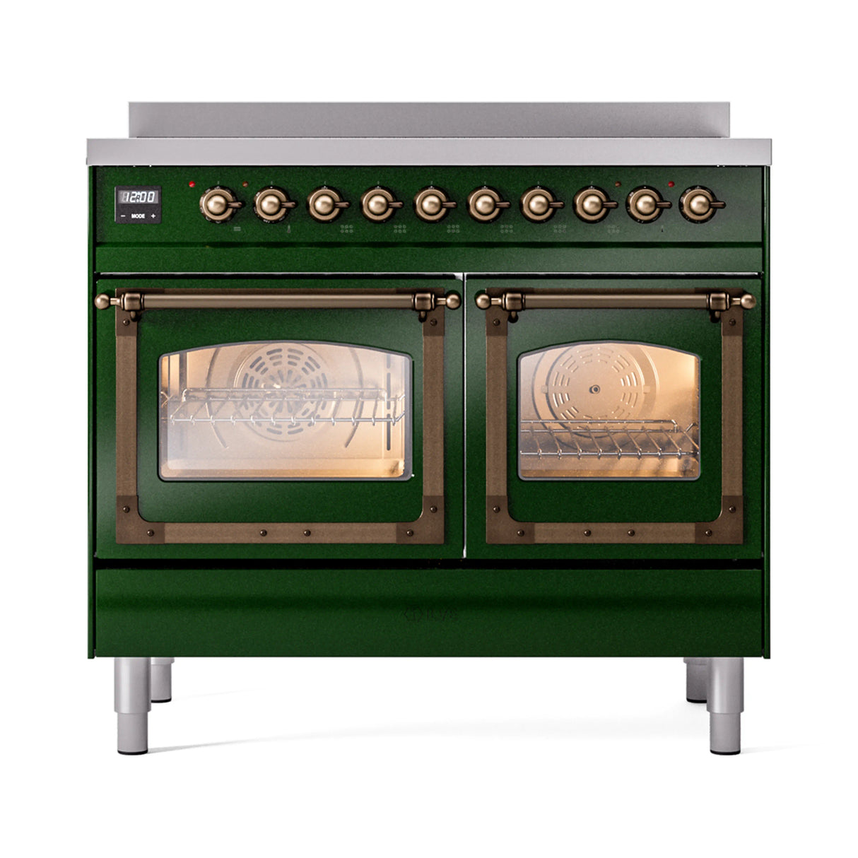 ILVE 40-Inch Nostalgie II Noblesse Induction Range with Triple Glass Door in Emerald Green with Bronze Trim (UNDI406NMPEGB)