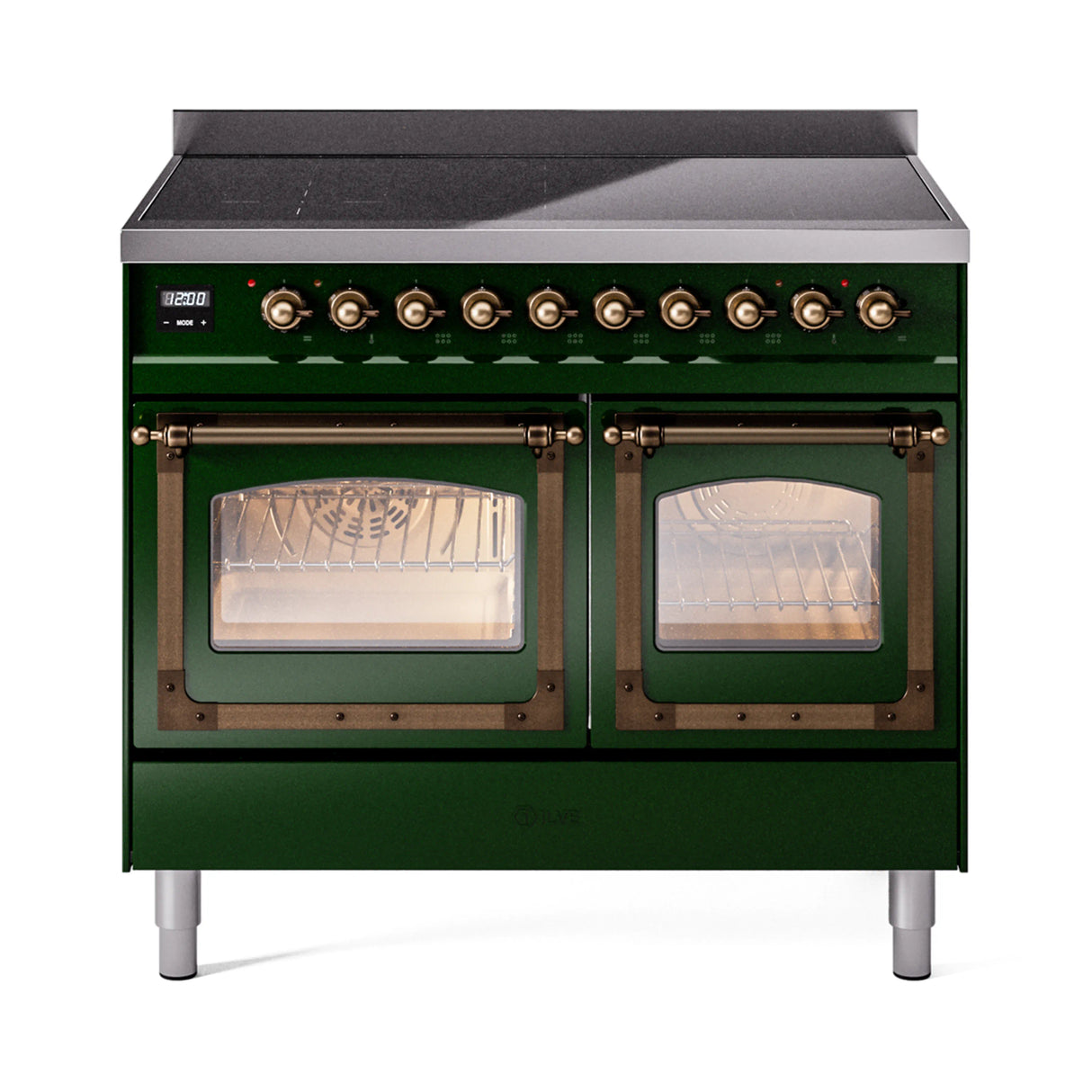 ILVE 40-Inch Nostalgie II Noblesse Induction Range with Triple Glass Door in Emerald Green with Bronze Trim (UNDI406NMPEGB)