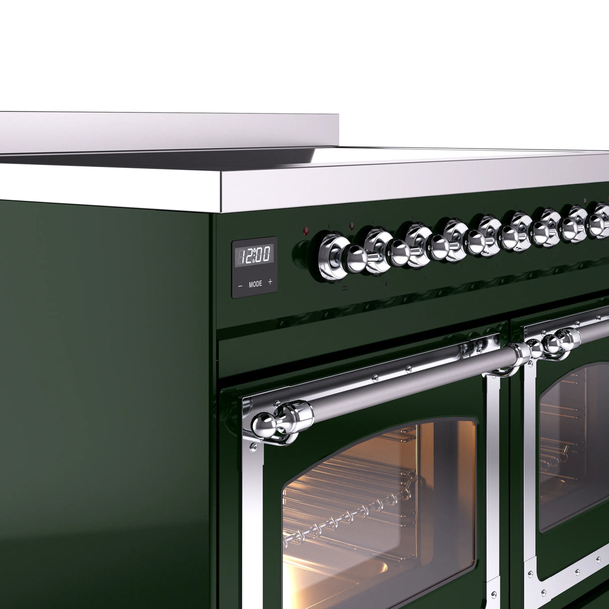 ILVE 40-Inch Nostalgie II Noblesse Induction Range with Triple Glass Door in Emerald Green with Chrome Trim (UNDI406NMPEGC)