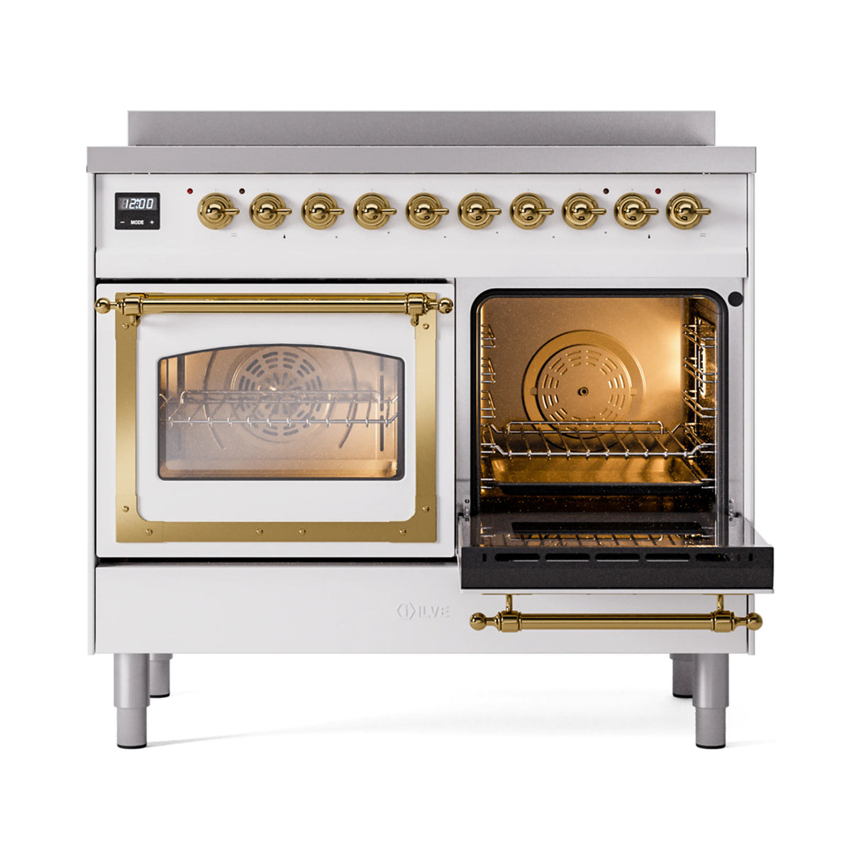 ILVE 40-Inch Nostalgie II Noblesse Induction Range with Triple Glass Door in White with Brass Trim (UNDI406NMPWHG)