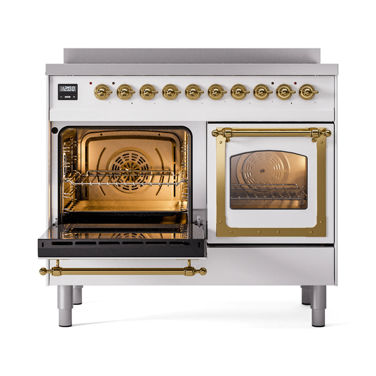 ILVE 40-Inch Nostalgie II Noblesse Induction Range with Triple Glass Door in White with Brass Trim (UNDI406NMPWHG)