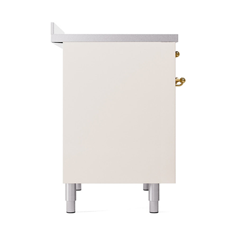 ILVE 40-Inch Nostalgie II Induction Range with Solid Door Oven in Antique White with Brass Trim (UPDI406QNMPAWG)