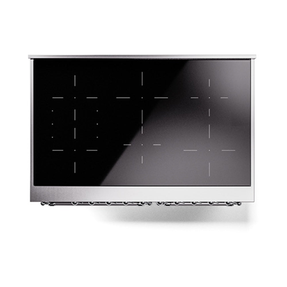 ILVE 40-Inch Nostalgie II Induction Range with Solid Door Oven in Blue Grey with Chrome Trim (UPDI406QNMPBGC)