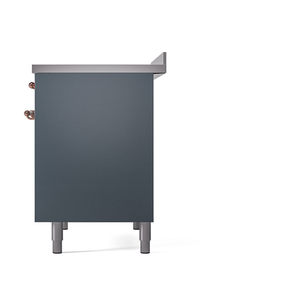 ILVE 40-Inch Nostalgie II Induction Range with Solid Door Oven in Blue Grey with Copper Trim (UPDI406QNMPBGP)