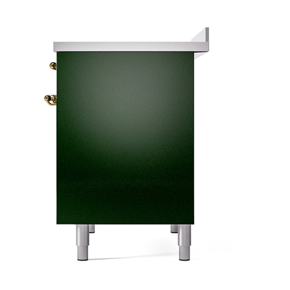 ILVE 40-Inch Nostalgie II Induction Range with Solid Door Oven in Emerald Green with Brass Trim (UPDI406QNMPEGG)