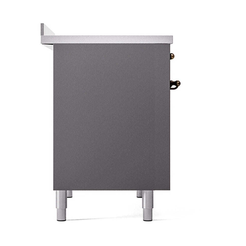 ILVE 40-Inch Nostalgie II Induction Range with Solid Door Oven in Matte Graphite with Bronze Trim (UPDI406QNMPMGB)