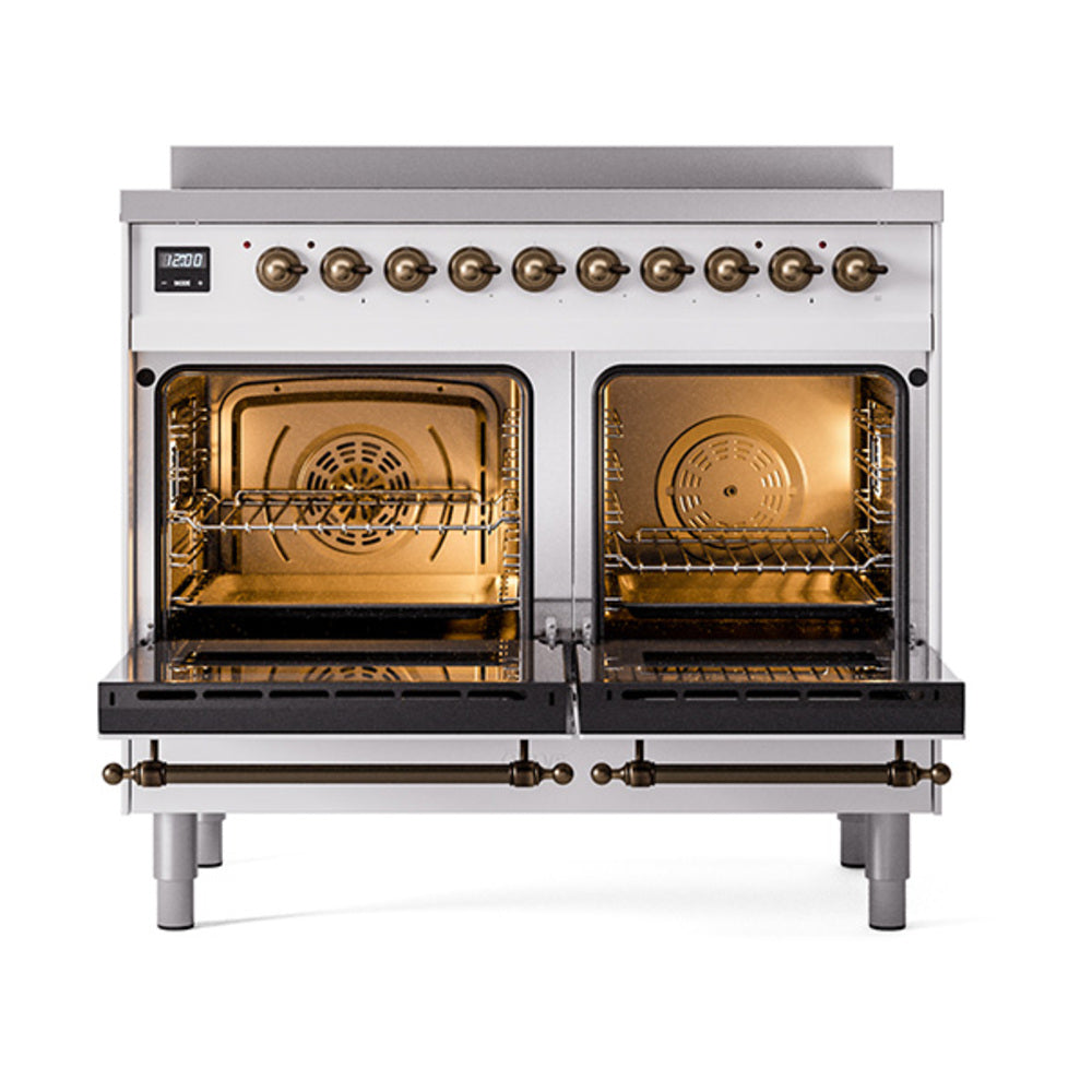 ILVE 40-Inch Nostalgie II Induction Range with Solid Door Oven in White with Bronze Trim (UPDI406QNMPWHB)