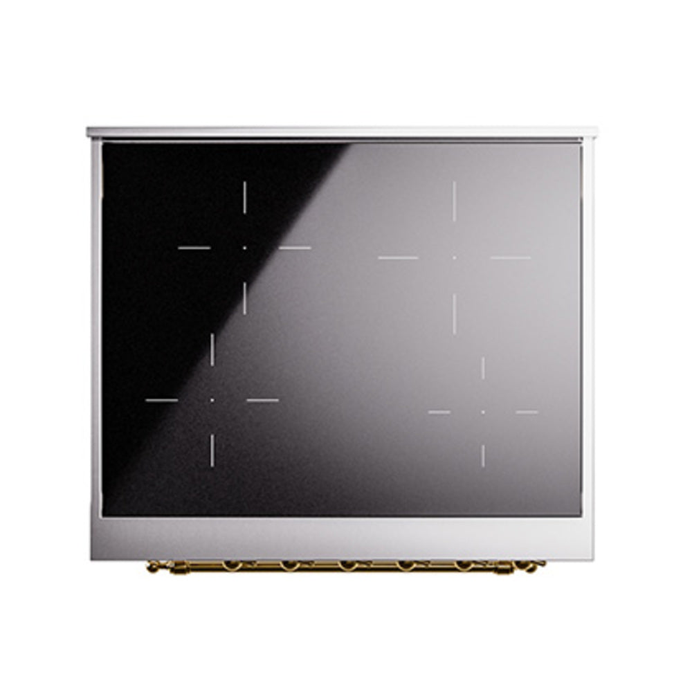ILVE 30-Inch Nostalgie II Induction Range with Solid Door Oven in Antique White with Brass Trim (UPI304QNMPAWG)