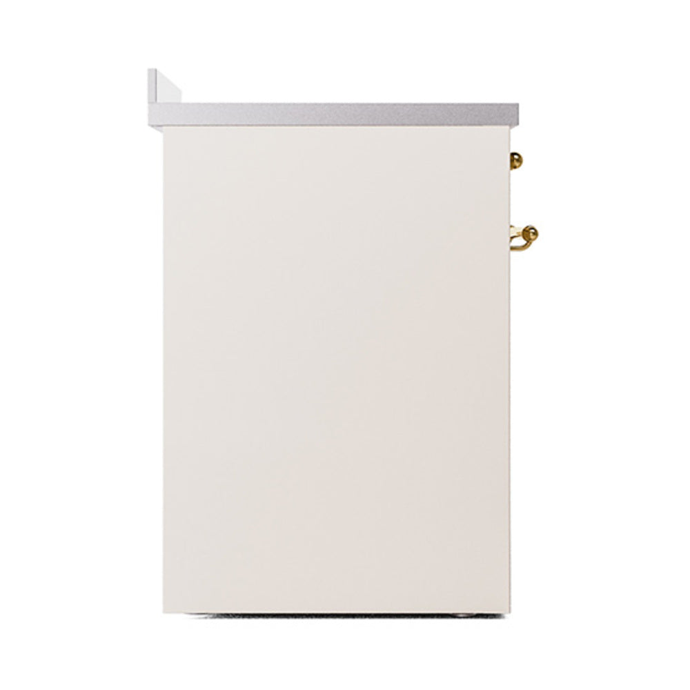ILVE 30-Inch Nostalgie II Induction Range with Solid Door Oven in Antique White with Brass Trim (UPI304QNMPAWG)