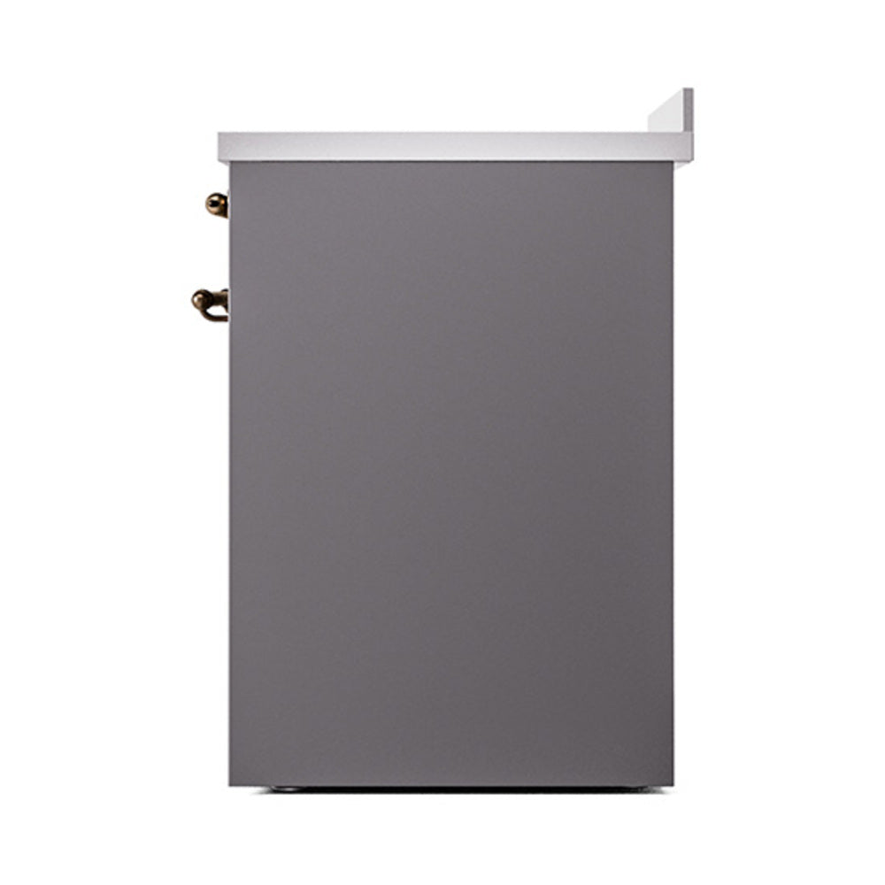 ILVE 30-Inch Nostalgie II Induction Range with Solid Door Oven in Matte Graphite with Bronze Trim (UPI304QNMPMGB)