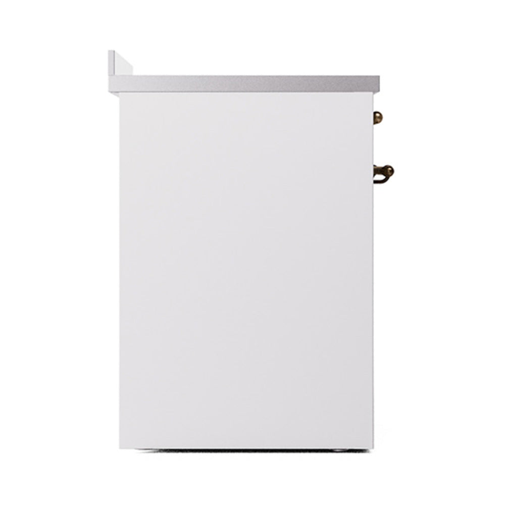 ILVE 30-Inch Nostalgie II Induction Range with Solid Door Oven in White with Bronze Trim (UPI304QNMPWHB)